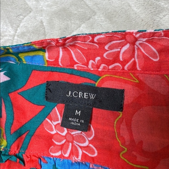 J Crew Floral Cotton Swing Dress Red Boho Tiered Womens M Resort Vacation Chic - Picture 12 of 14
